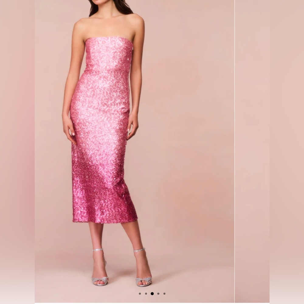 Stasia Love Shack Fancy Sequin ombré Pink Sequin Strapless Dress